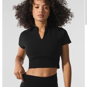 ALO Yoga Black Zip-Up Crop Top